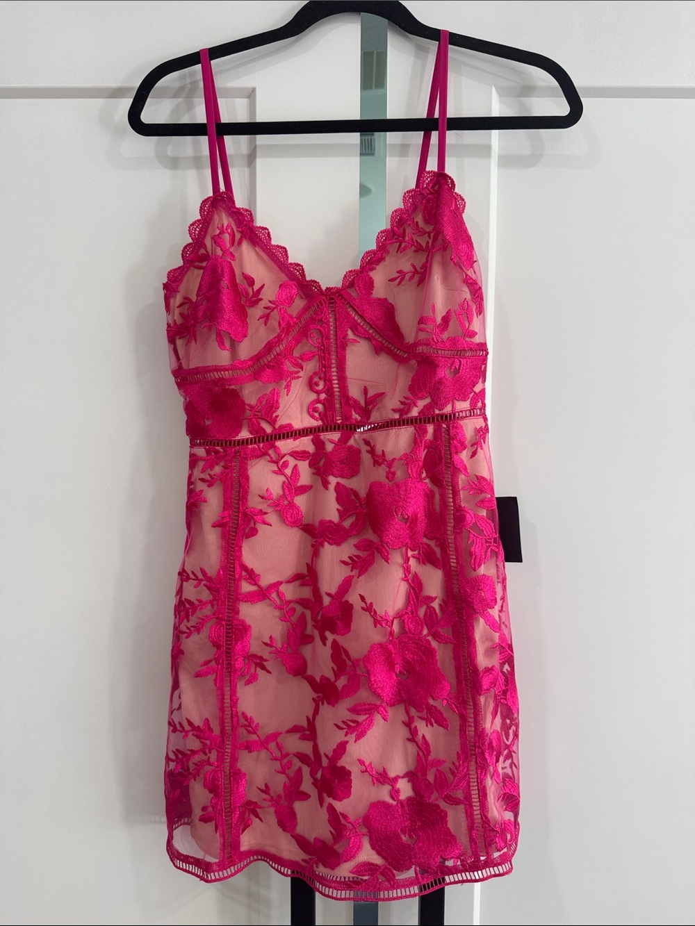 Lulu's Hot Pink Floral Embroidered Lace Chemise
